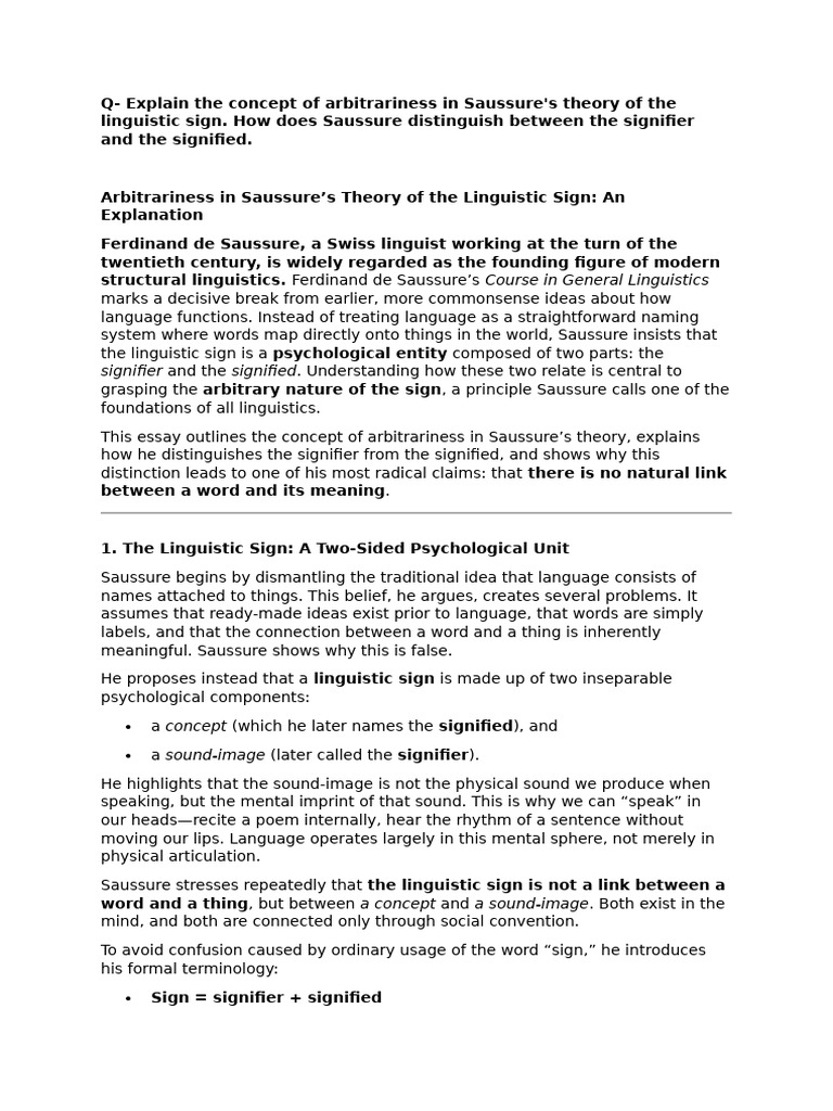 Saussure's Arbitrariness in Linguistic Signs | PDF | Semiotics ...
