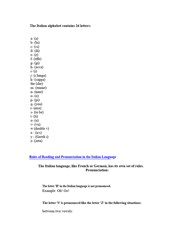 Italian Alphabet and Pronunciation Guide | PDF | Adjective ...