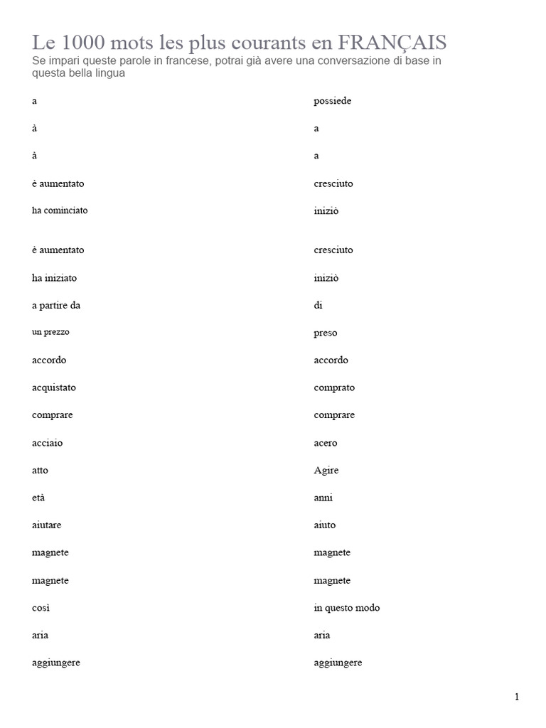 Le 1000 Mots Les Plus Courants en FRANÇAIS | PDF