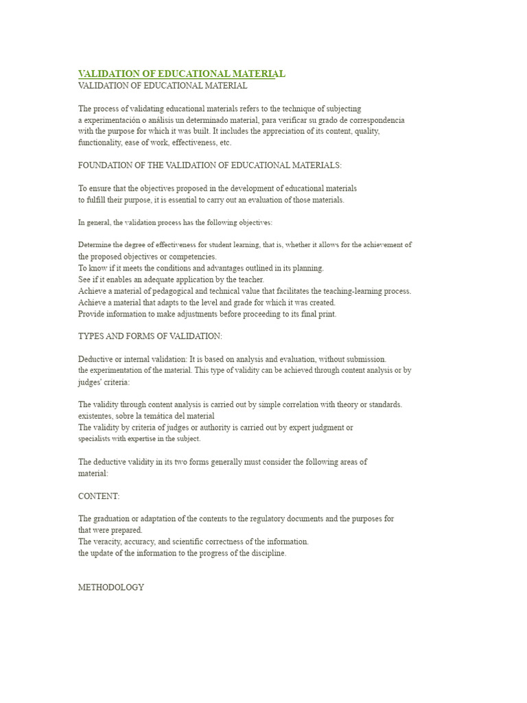 Educational Material Validation Process | PDF | Validity (Statistics ...