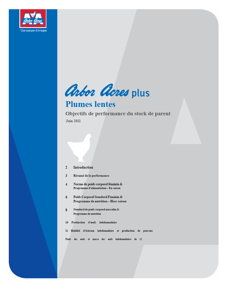 Objectifs de performance Arbor Acres Plus | PDF | Nutrition | Régime et ...