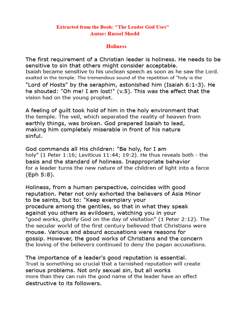 Holiness in Christian Leadership | PDF | Acts Of The Apostles | Paul ...