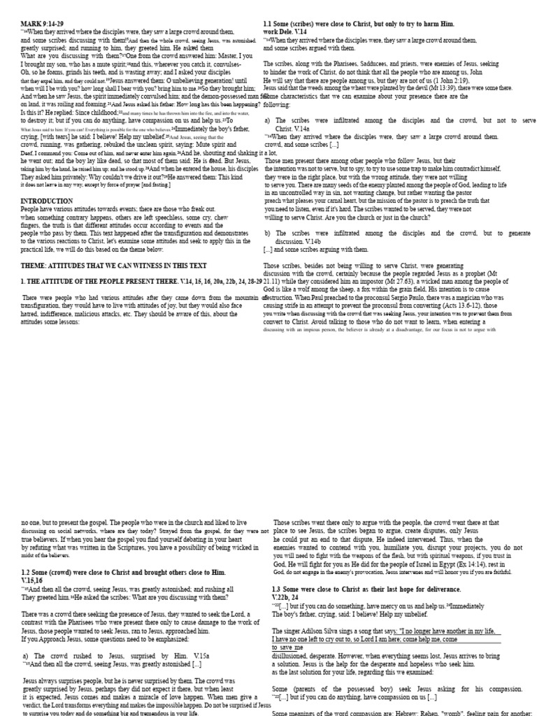 Examining Attitudes in Mark 9:14-29 | PDF | Jesus | Faith