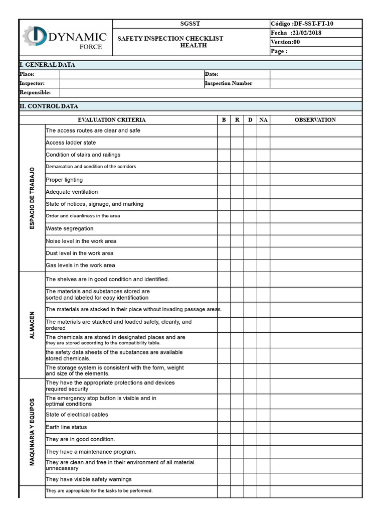 Safety Inspection Checklist Template | PDF | Workplace | Working Conditions