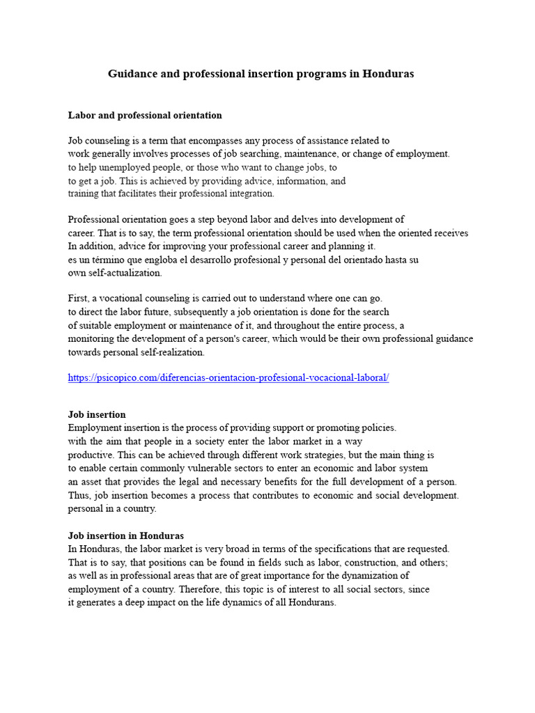 Job Insertion Programs in Honduras | PDF | Employment | Recruitment