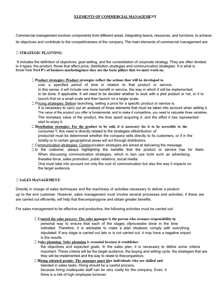 Key Elements of Commercial Management | PDF | Sales | Marketing