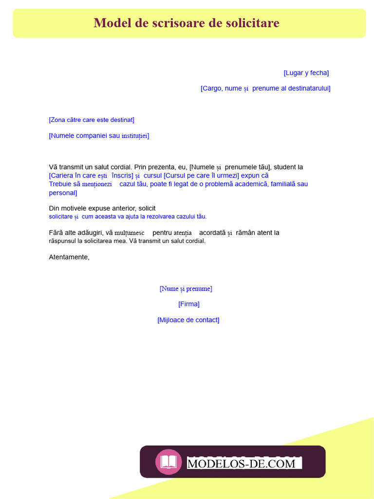 Model de Scrisoare de Solicitare | PDF