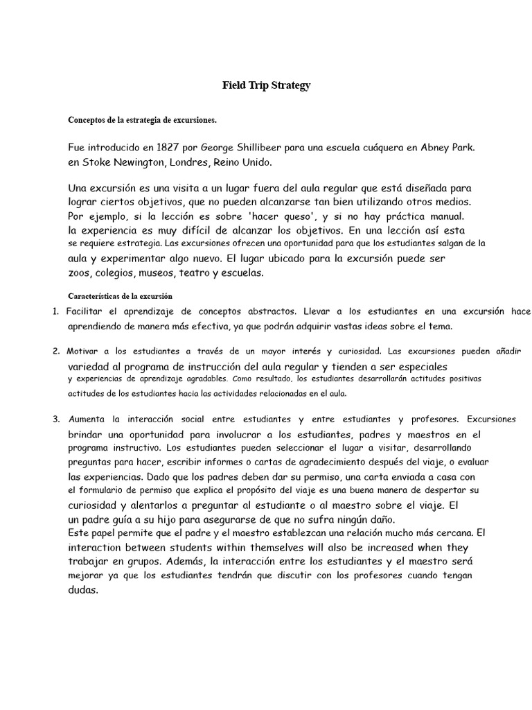 Estrategias Efectivas para Excursiones Escolares | PDF | Aprendizaje ...