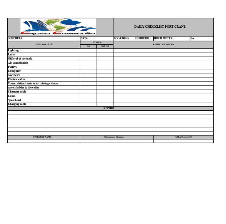 Daily Port Crane Maintenance Checklist | PDF