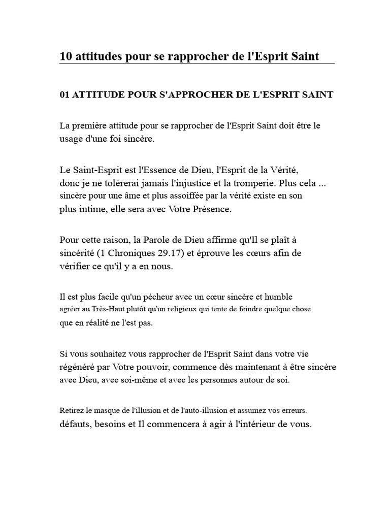 10 Attitudes pour Approcher l'Esprit Saint | PDF | Dieu | Baptisme