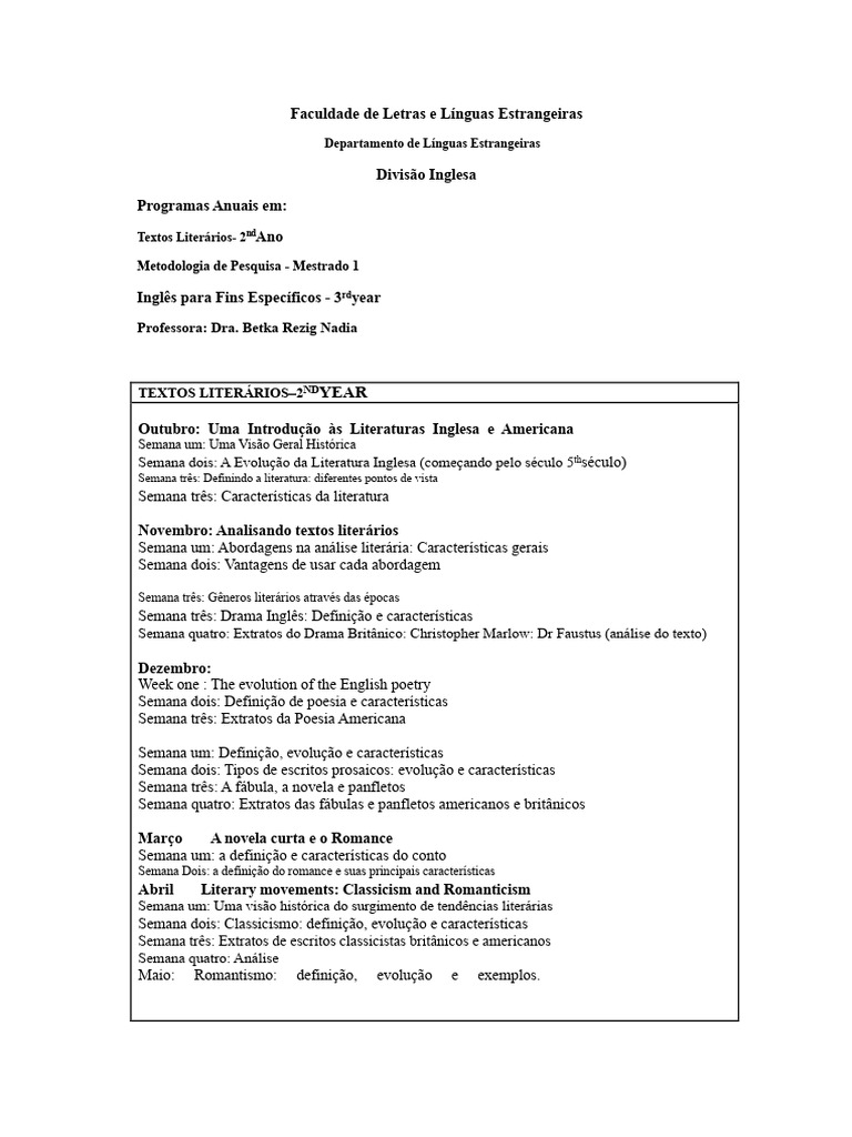 Programas de Literatura e Linguística | PDF