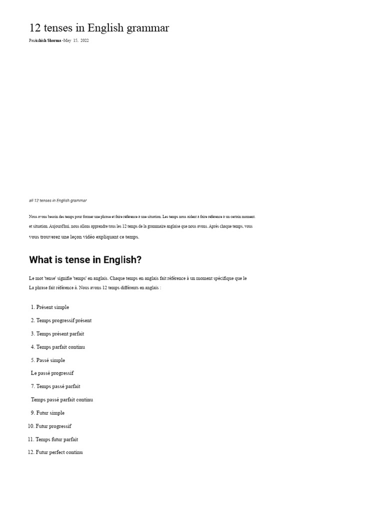 Les 12 temps de la grammaire anglaise | PDF | Sujet (Grammaire ...