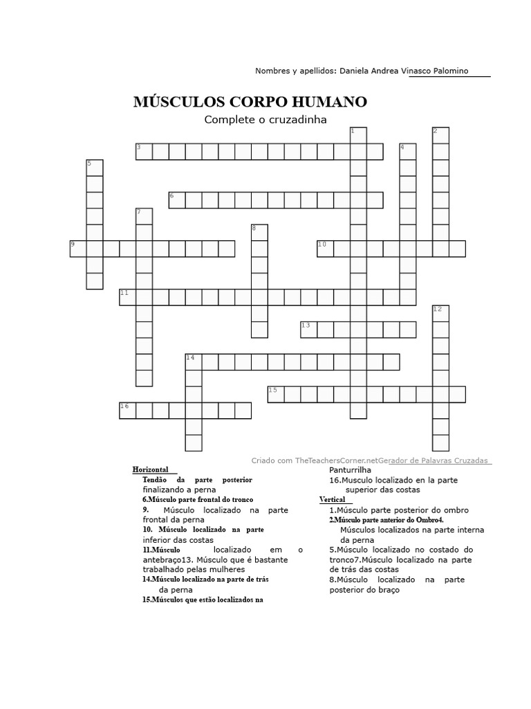 Cruzadinha sobre Músculos do Corpo Humano | PDF