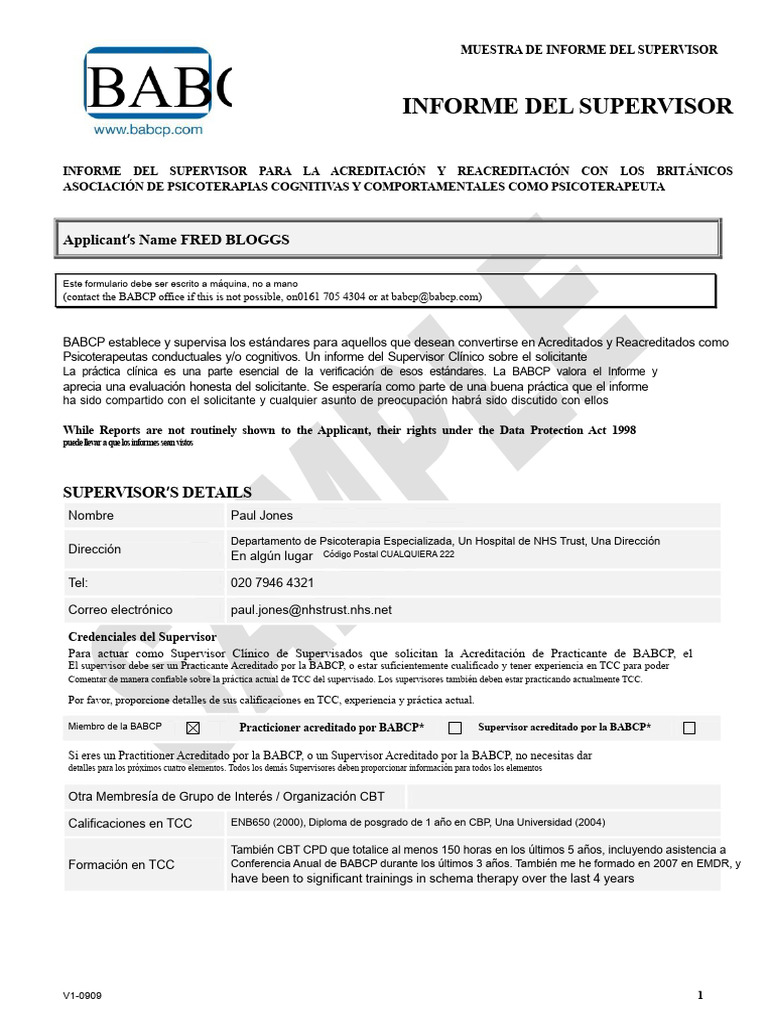 Informe del Supervisor MUESTRA V1 0909 | PDF | Terapia de conducta ...