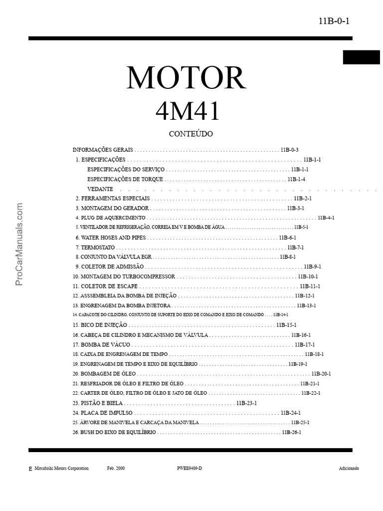 Especificações do Motor 4M41 Mitsubishi | PDF | Parafuso | Válvula