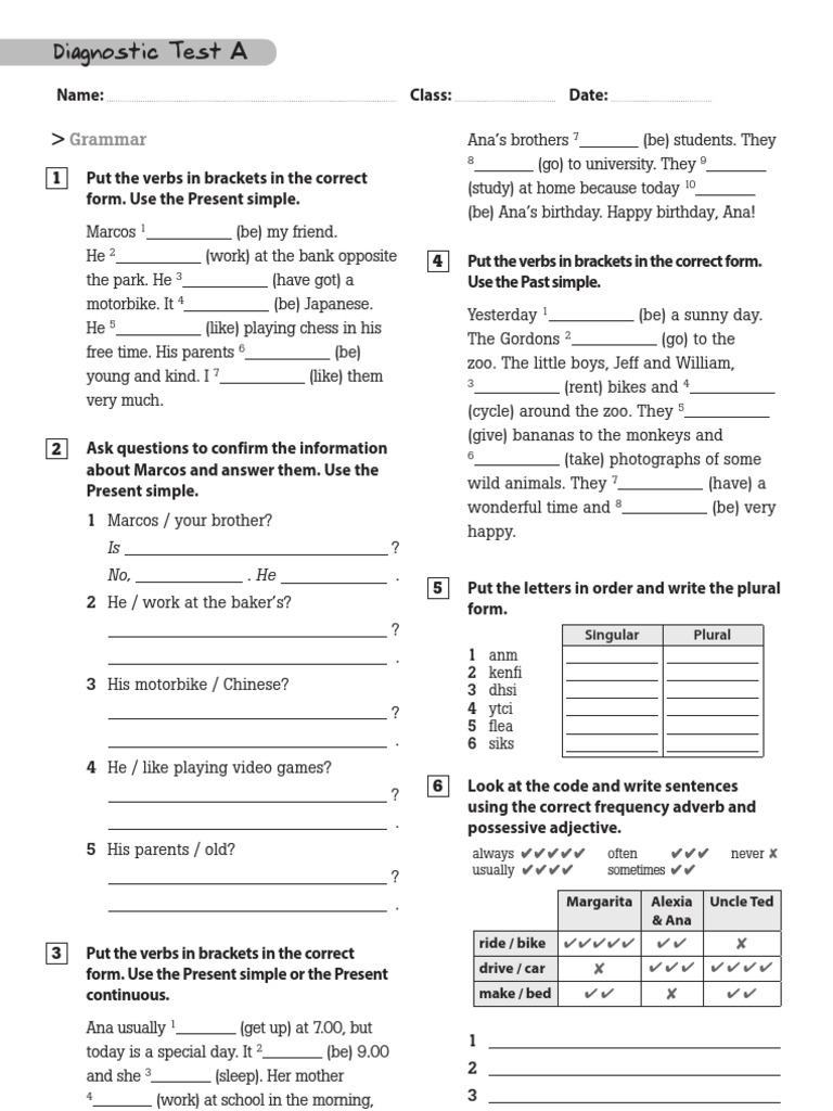 WU 2 Diagnostic Test AB | PDF | Adverb | Linguistics