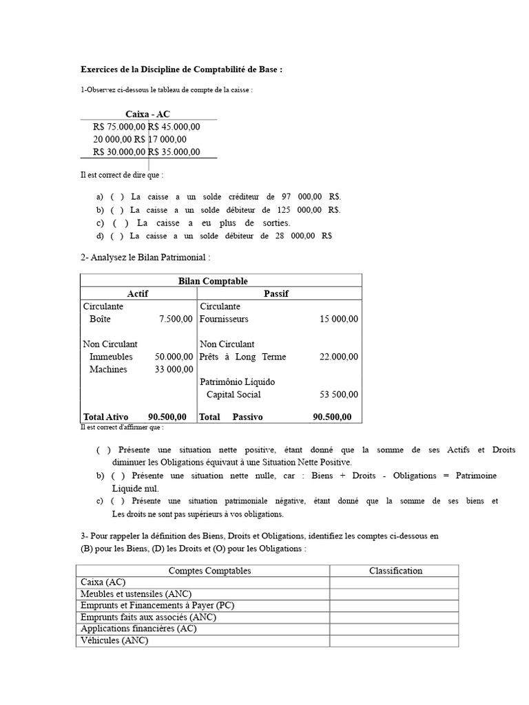 exercice_de_comptabilité_de_base | PDF | Bilan comptable | Comptabilité