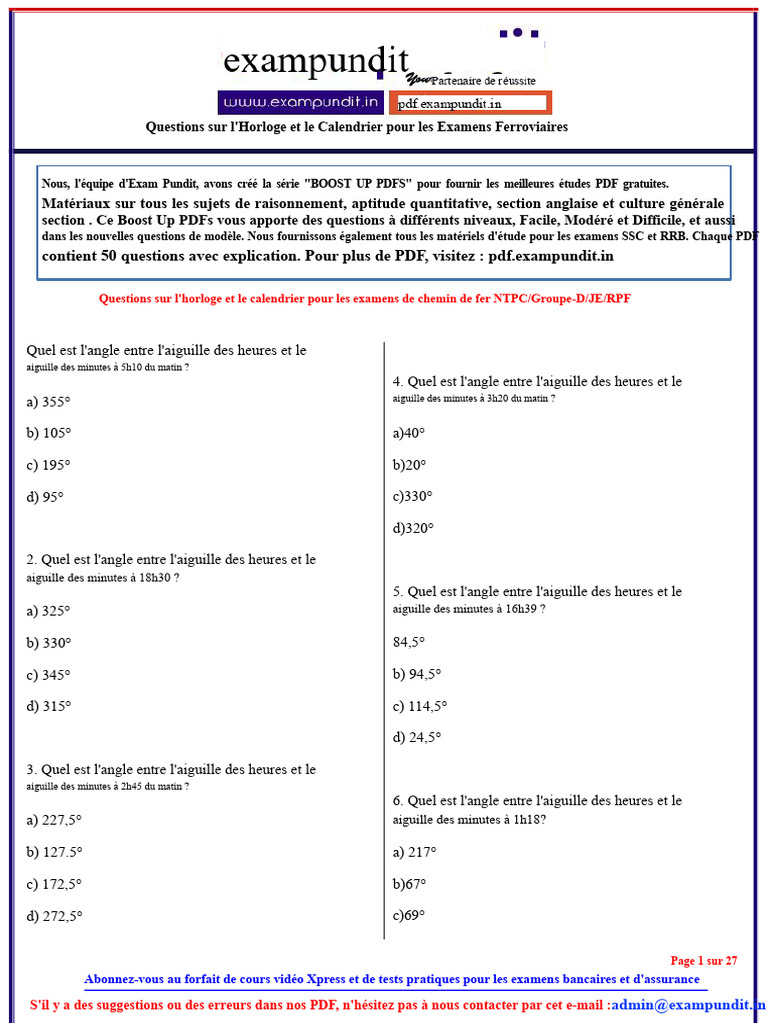 Questions sur Horloge et Calendrier RRB | PDF | Théorie de la ...