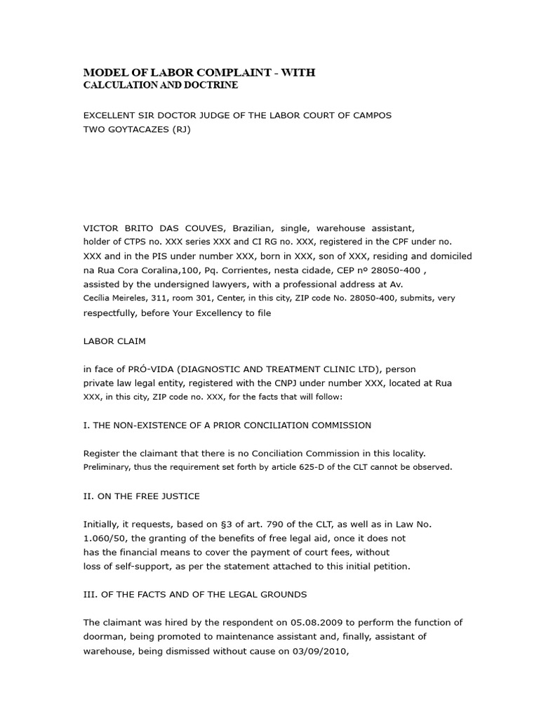 Labor Complaint Template | PDF | Salary | Justice