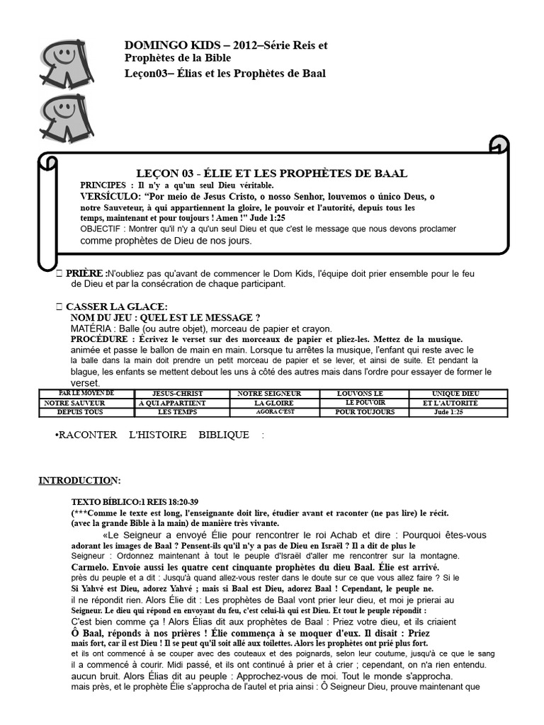 Élie et les Prophètes de Baal : Leçon 3 | PDF | Élie | Dieu