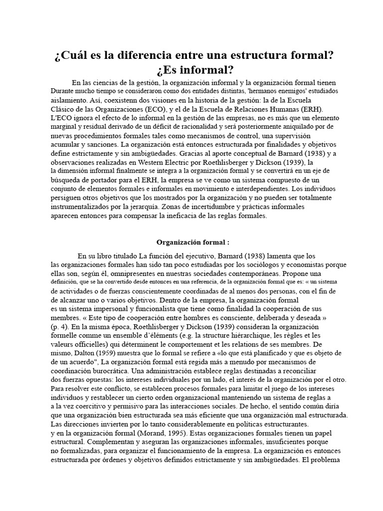 Diferencias entre organización formal e informal | PDF | Science ...