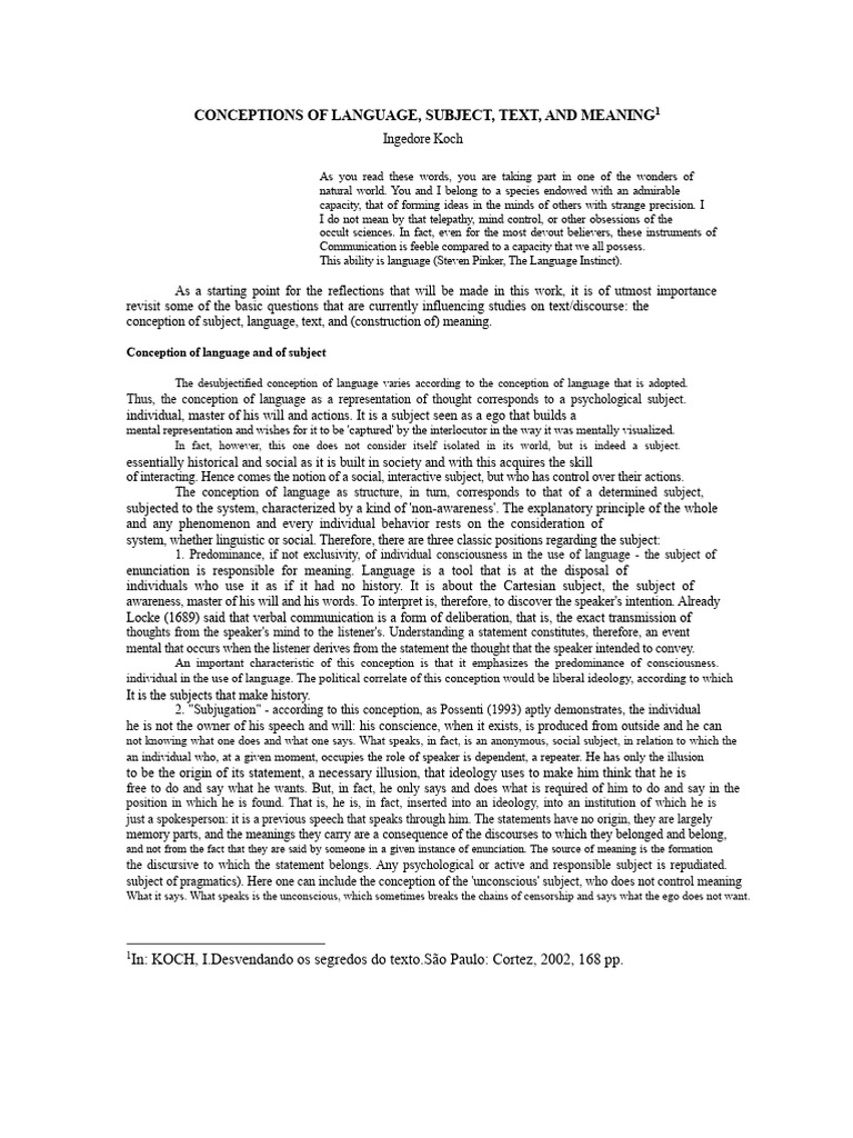Language, Subject, and Meaning Analysis | PDF | Thought | Knowledge