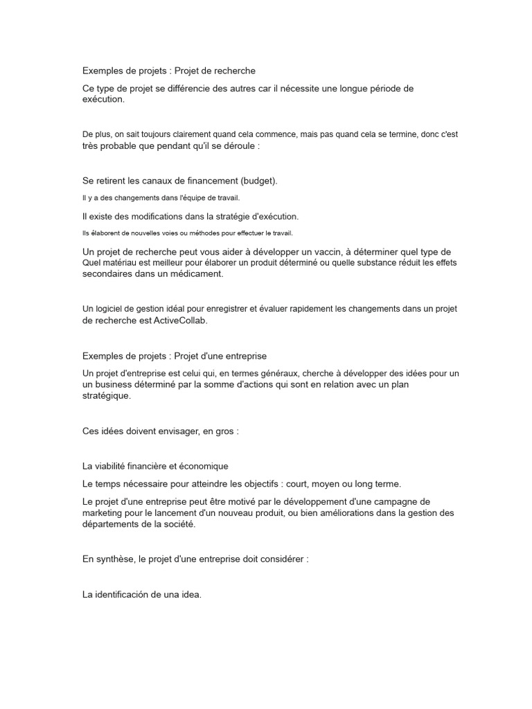 EXEMPLES DE PROJETS | PDF