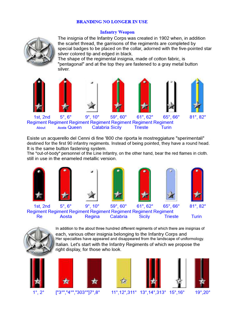 Italian Infantry Regiments Insignia Guide | PDF | Battalion | Regiment