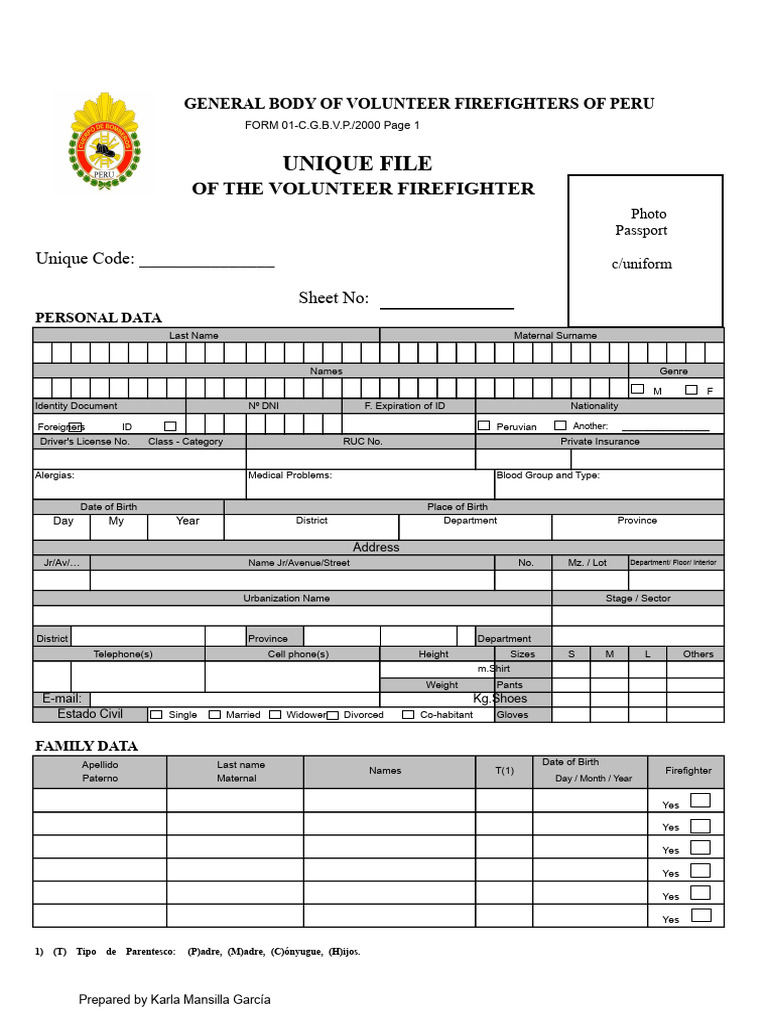 Volunteer Firefighter Registration Form | PDF | Identity Document