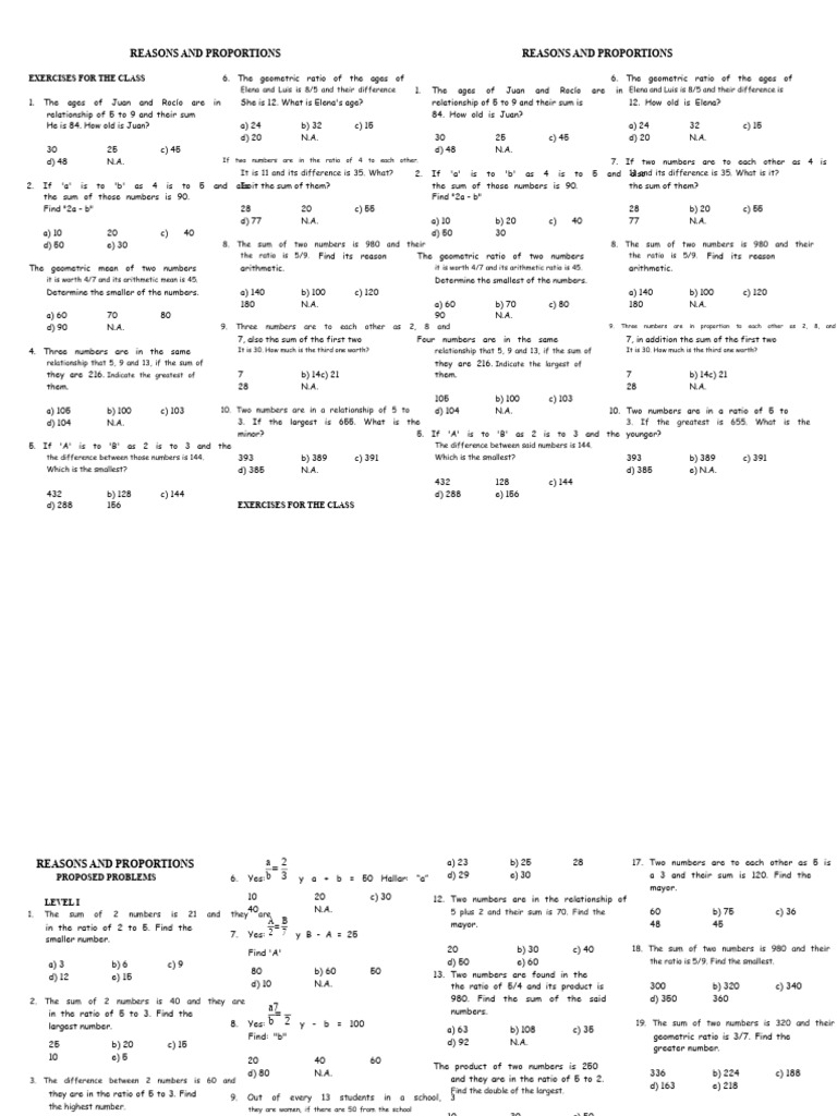 Reasons and Proportions - (1) - 5th Secondary | PDF | Mean | Mathematics