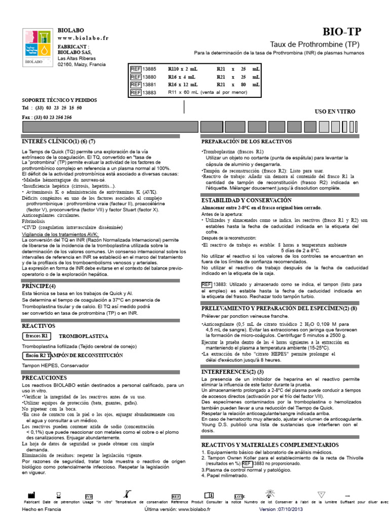 BIO-TP Tasa de Protrombina (TP) 1 | PDF | Medicina CLINICA | Sangre