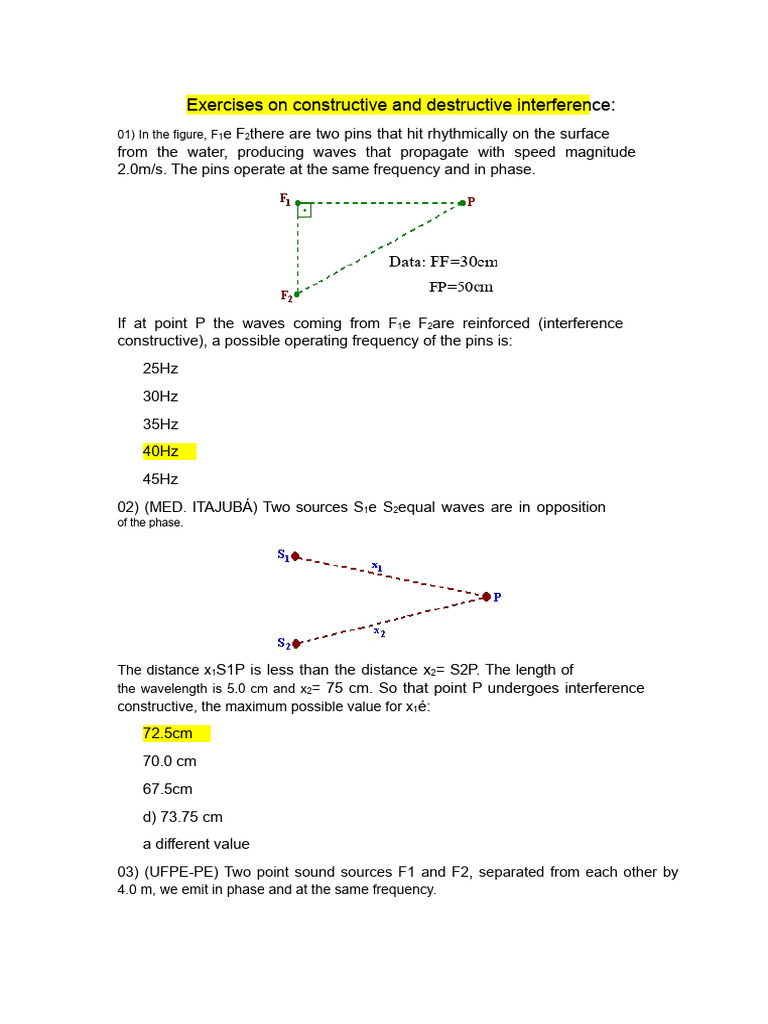 Interference Exercises: Waves and Frequencies | PDF | Waves | Wavelength