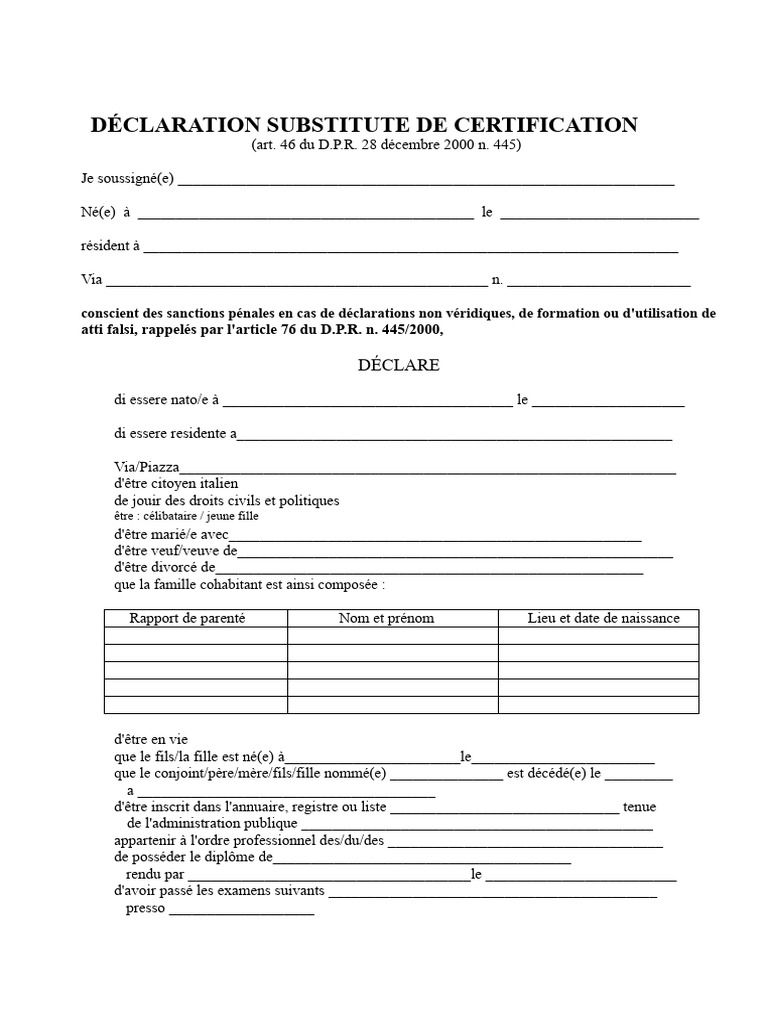 Déclaration Substitute de Certification | PDF | Justice | Crime et violence