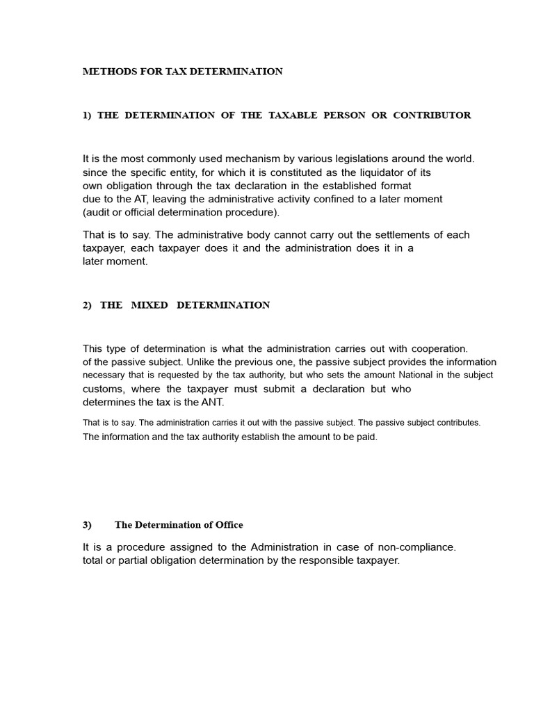 Methods For Tax Determination. | PDF | Taxes | Taxpayer