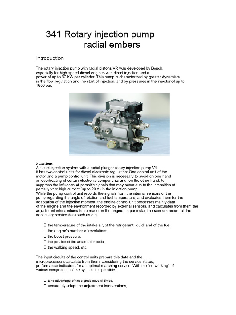 Bosch Rotary Injection Pump Overview | PDF | Fuel Injection | Diesel Engine