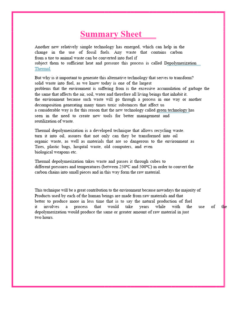 Summary Sheet | PDF