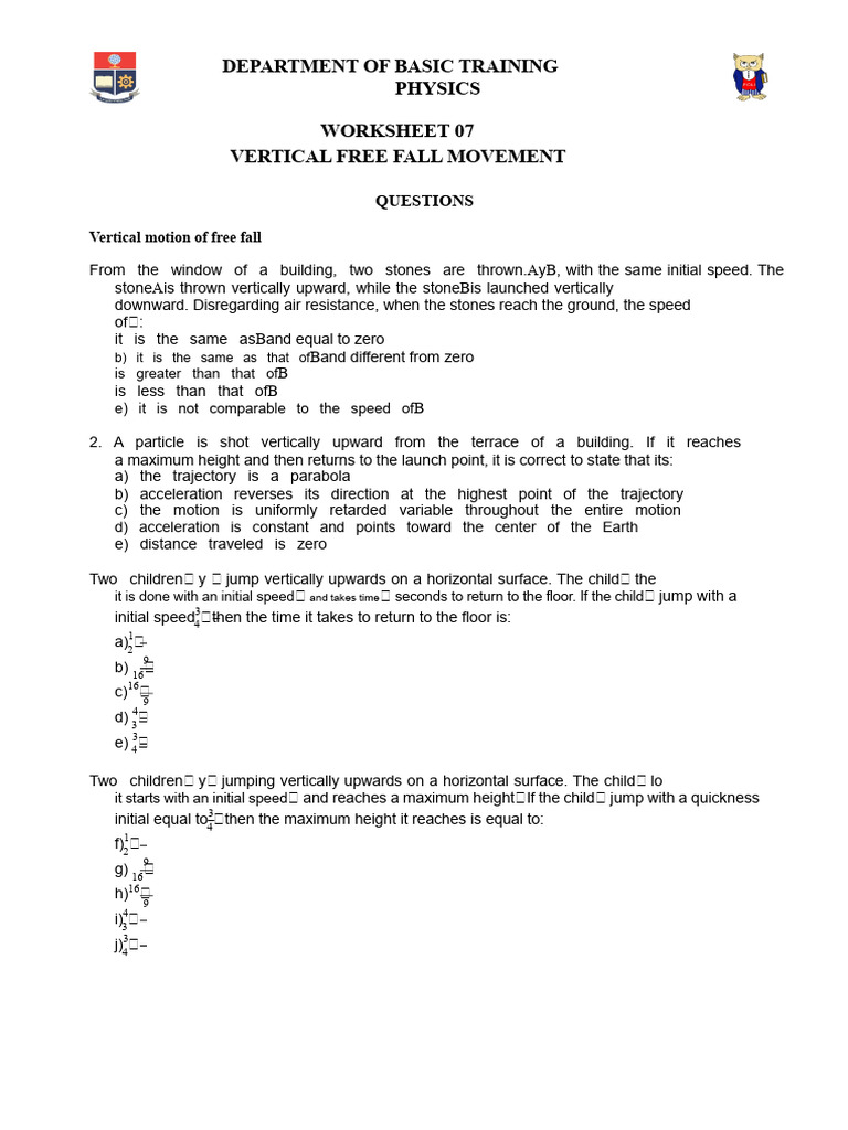 Vertical Free Fall Physics Worksheet | PDF | Mechanical Engineering ...