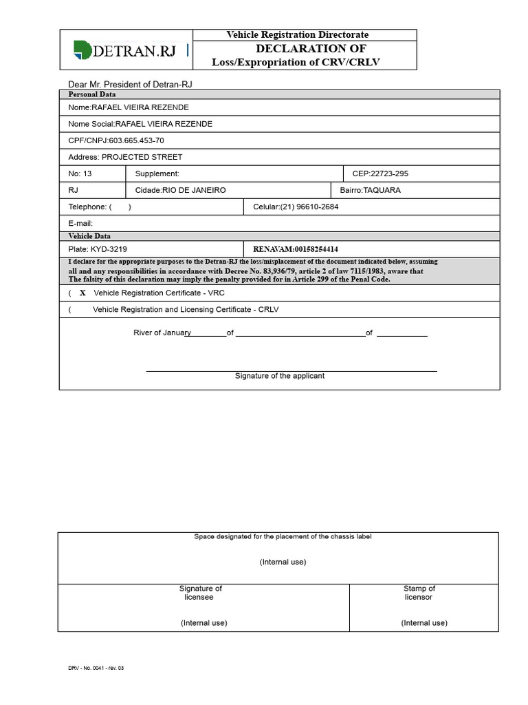DRV0041 Declarationoflosses | PDF