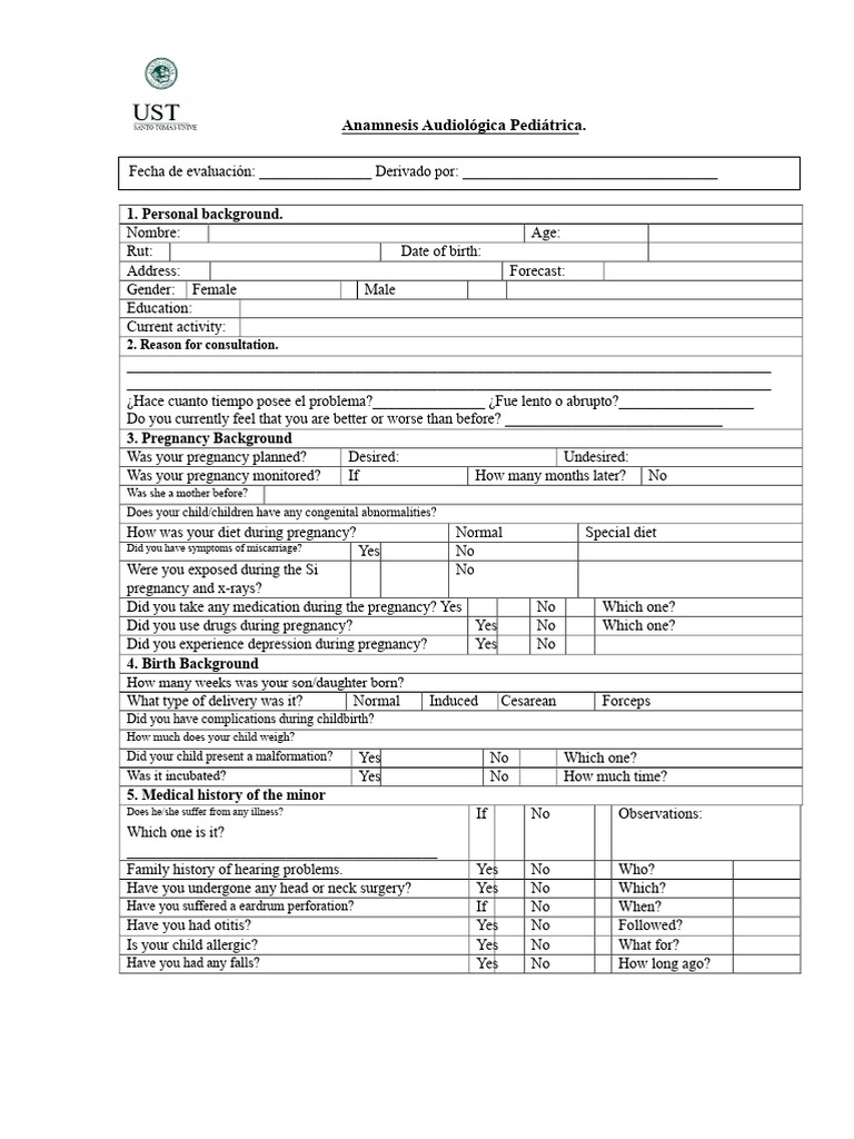 Pediatric Audiological Assessment Form | PDF | Pregnancy | Ear
