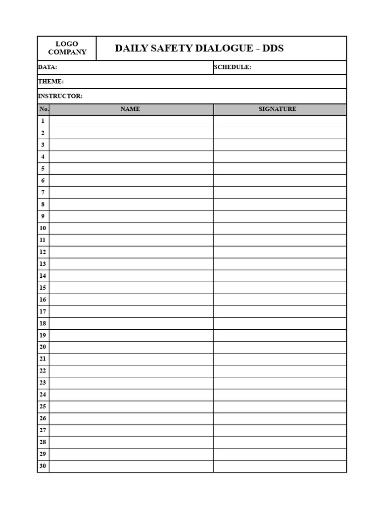 Daily Safety Dialogue Attendance Log | PDF