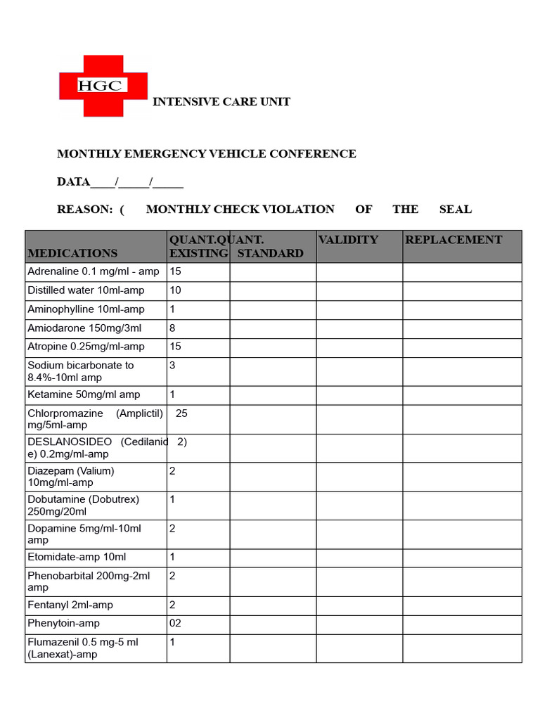 ICU Monthly Emergency Vehicle Inventory | PDF | Syringe | Intravenous ...