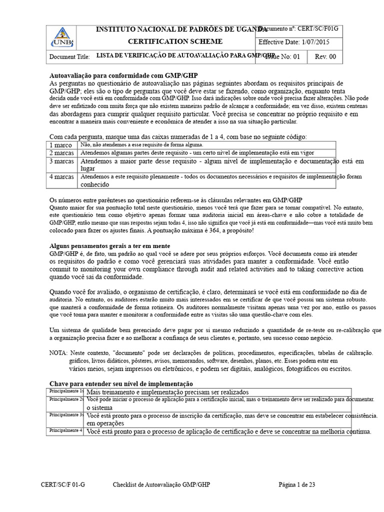 Checklist de Autoavaliação GMP/GHP | PDF | Calibração