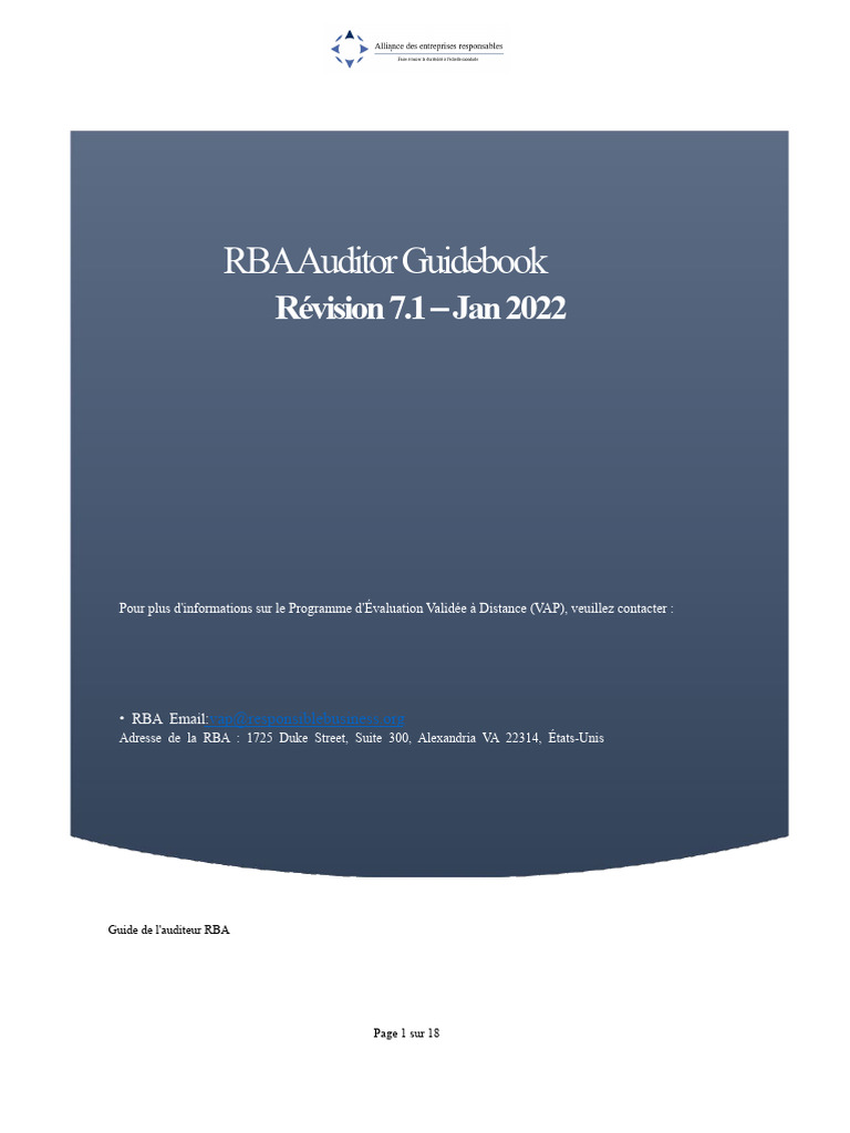 Guide de l'Auditeur RBA V7.1 | PDF | Audit | Connaissances