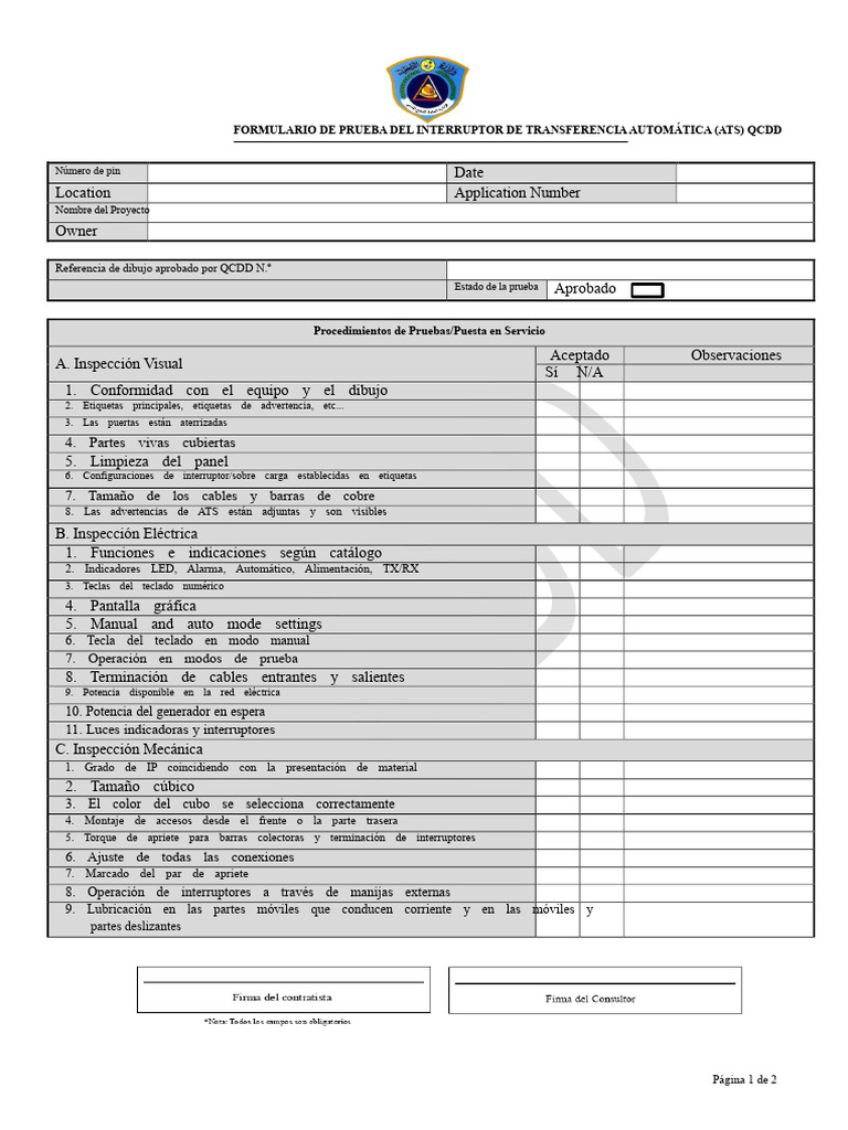 Prueba del Interruptor ATS QCDD | PDF | Generador eléctrico | Electricidad