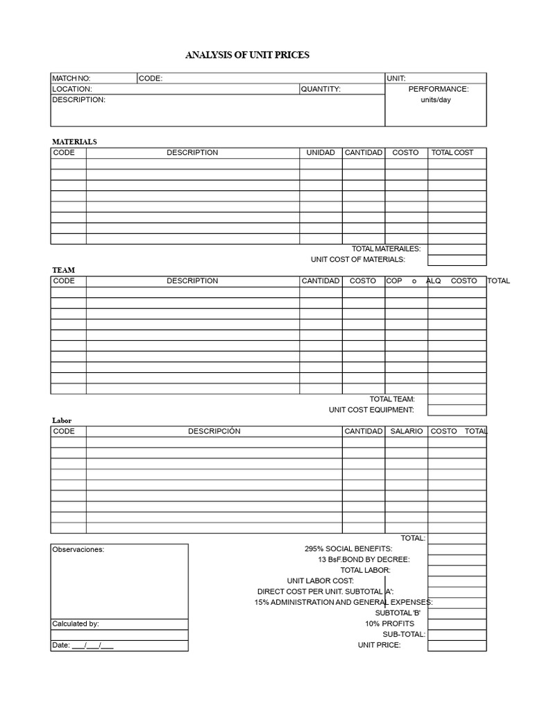 Unit Price Analysis for Construction | PDF | Cost | Building Materials