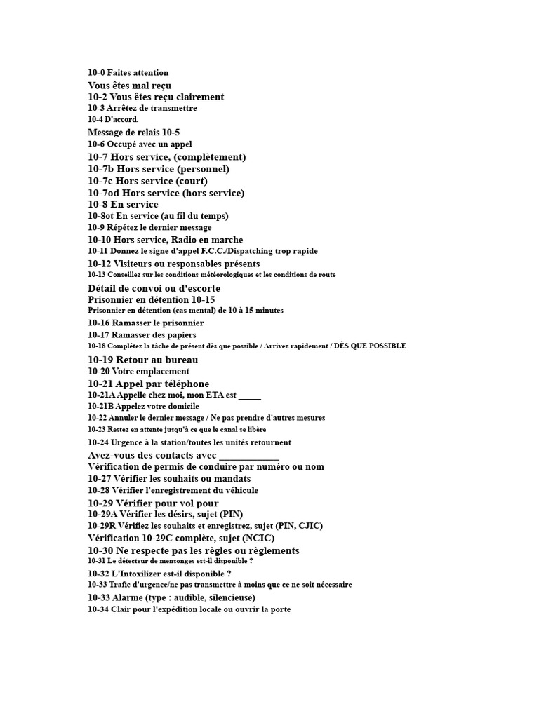 Codes de communication radio police | PDF | Véhicules | Ambulance