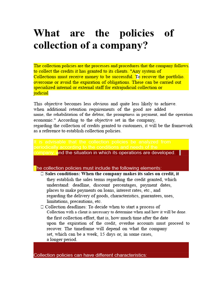 Company Collection Policies Explained | PDF | Policy | Credit