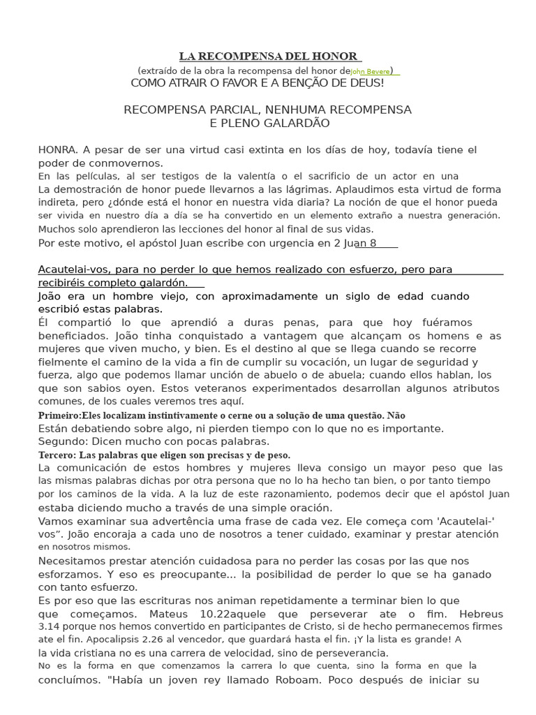La Recompensa del Honor - Resumen | PDF | Jesús