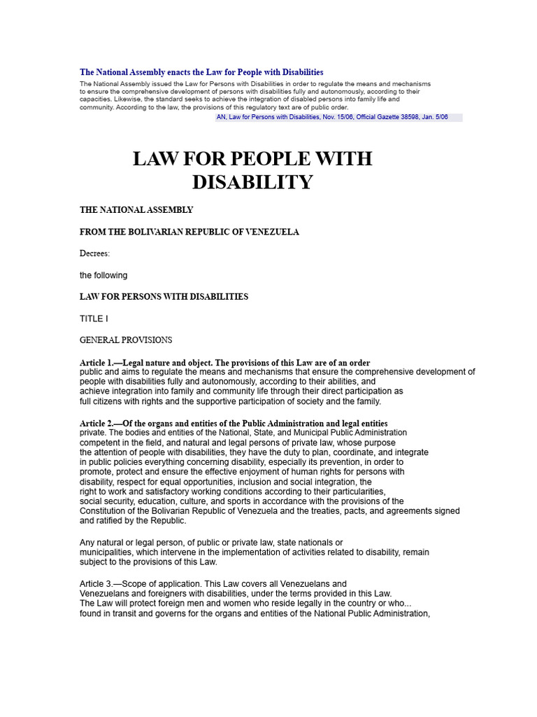 Official Gazette No. 38,598. Law on Persons with Disabilities | PDF ...