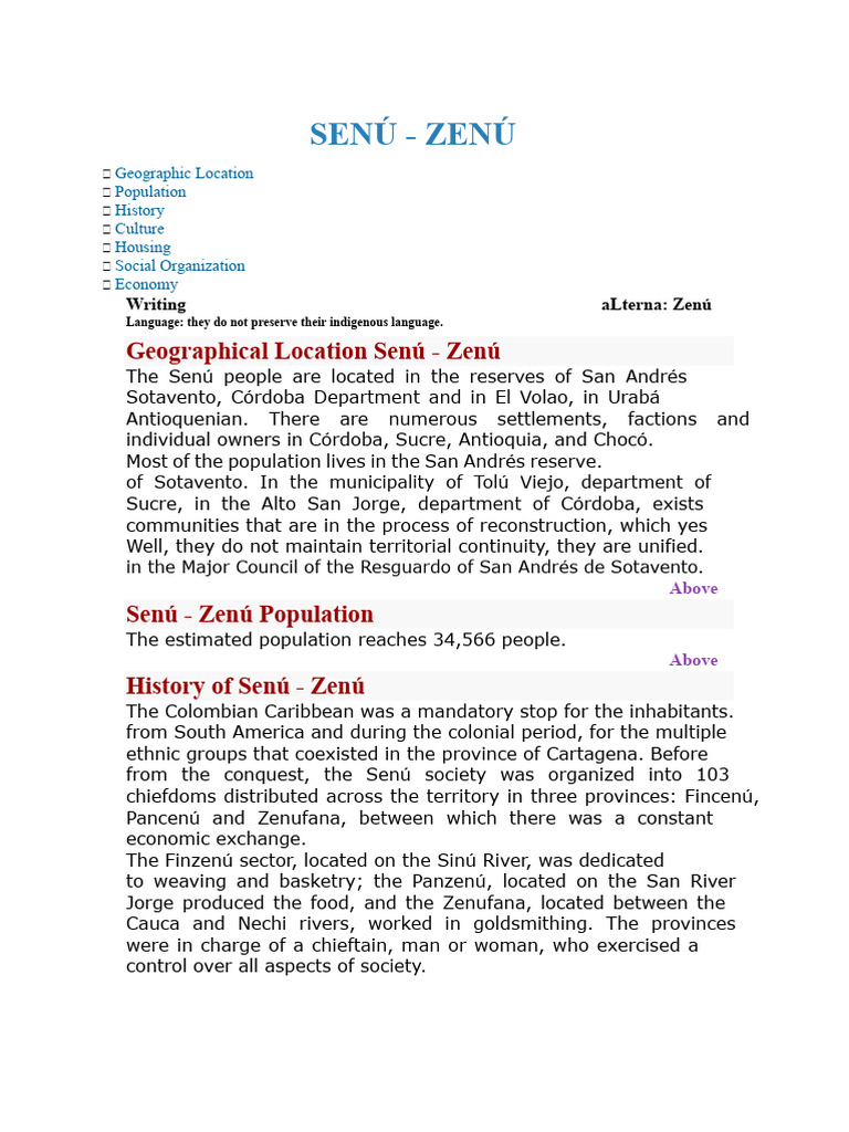 Overview of the Senú Indigenous People | PDF